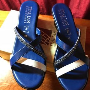 Italian Shoemakers Blue Leather Sandals Size 10